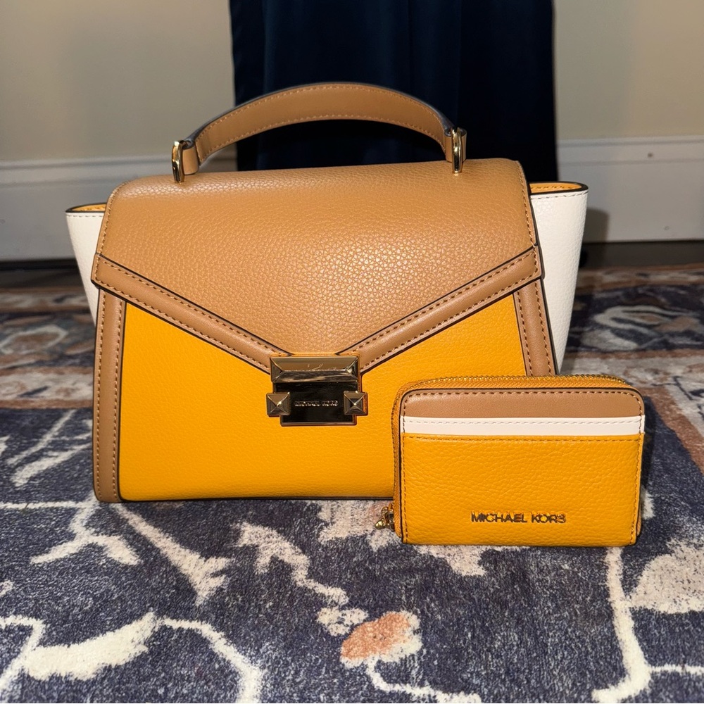 Michael Kors Whitney Medium Flap Satchel & Jet Set Travel Zip Around Card Case